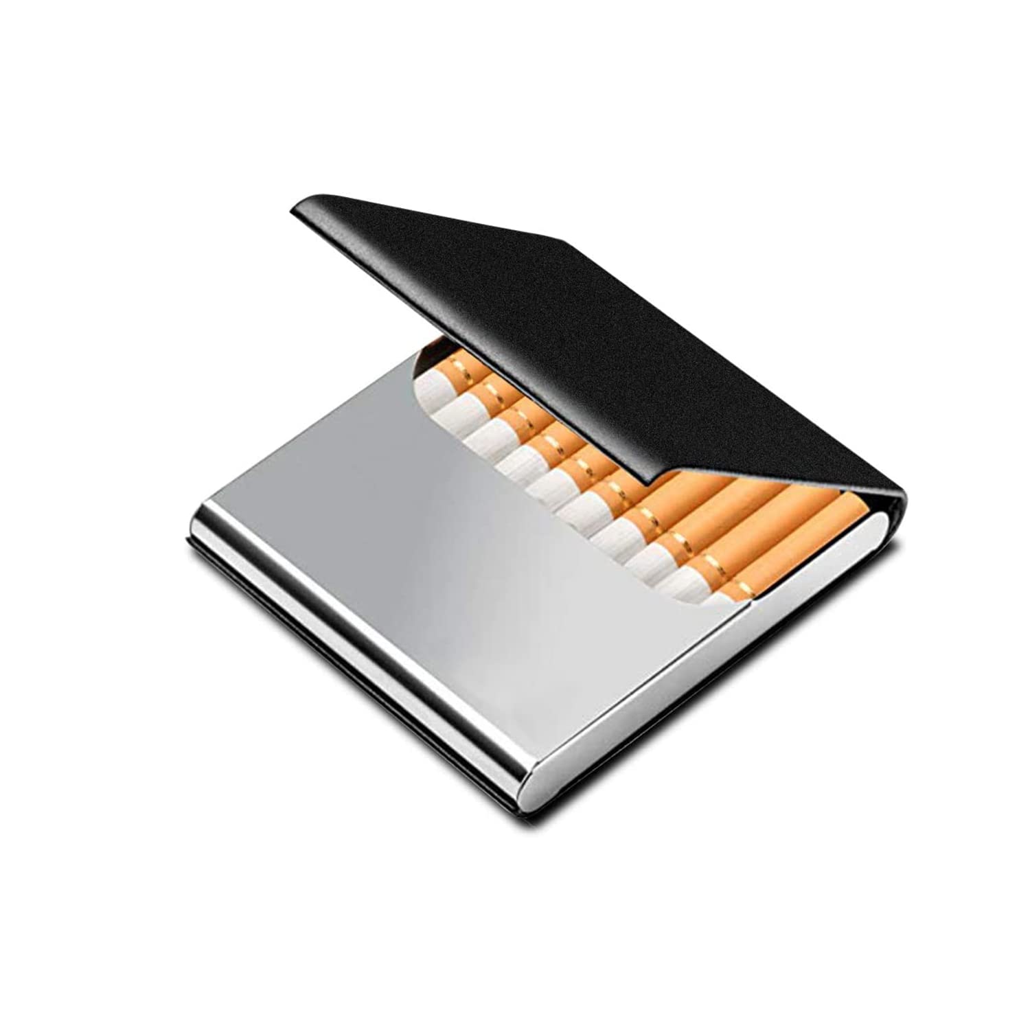 Joyzzz Slim PU Leather Case With Magnetic Closure, Portable Metal Box, Anti-Extrusion for 10PCS Regular Size (Black)