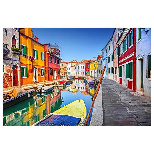 Colorful Houses on the Canal in Burano, Venice, Italy A-9013312 (9x12 Art Print, Wall Decor Travel Poster)