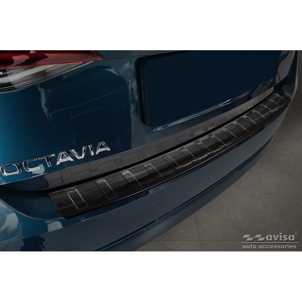 Avisa Protector del Parachoques Trasero Inoxidable Negro Compatible con Skoda Octavia IV Liftback 2020- 'Ribs'