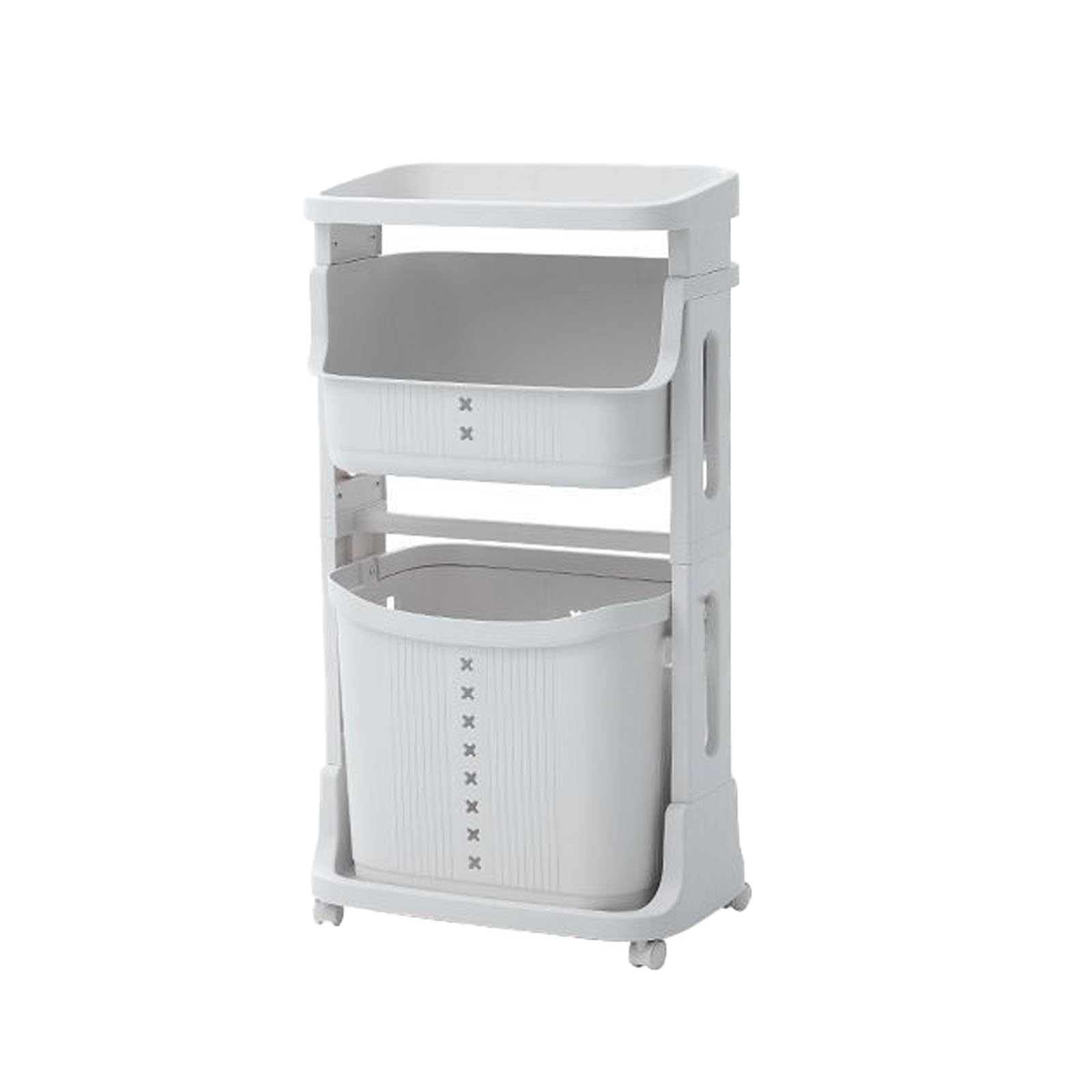 収納ラック キャスター付き 浴室収納ラック キッチンワゴン ランドリーバスケット 3段 大容量 洗濯かご 取り外し可能な物置棚 簡単組立 隙間収納 収納ワゴン 小物 台所 洗面所 ホワイト