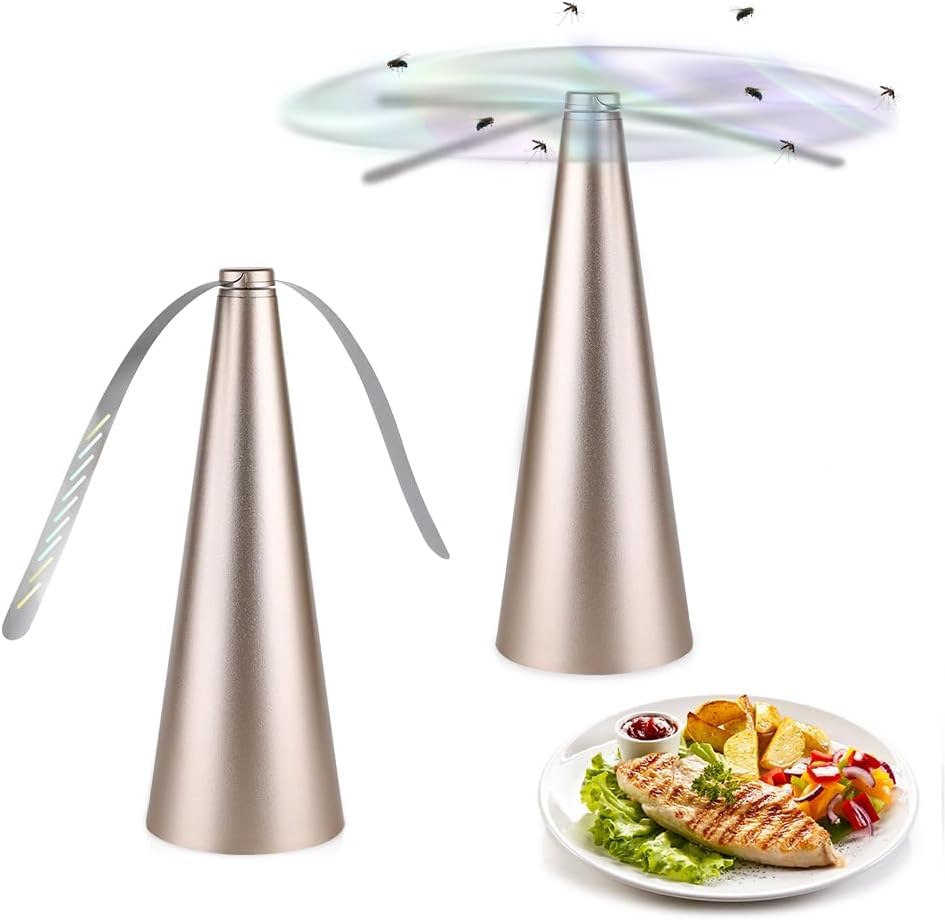 Fly Fans for Tables 2Pack Fly Spinner For Table, Portable Fly Deterrent Fans Rechargeable, Gadgets for Barbecue Picnic Restaurant Party Camping Home Kitchen (Style C*2)