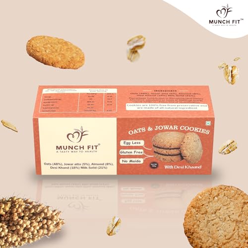 Image of Munch Fit Tasty Millet Egg Less Cookies 125gm Pack of 3, Made with Oats, Almonds, Jowar Atta & Desi Khand I No Maida Fresh Healthy Cookies I High In Fiber, Protein & Nutrition