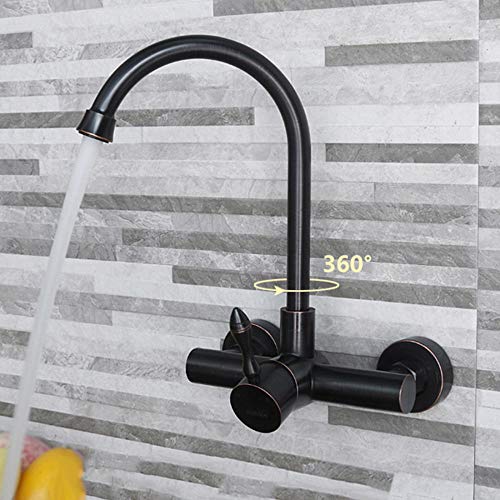 grifo de montaje en pared, grifo de montaje en pared negro, acero inoxidable 304, montado en la pared, grifo de agua fría y caliente, fregadero, canal de lavado, giratorio, grifo
