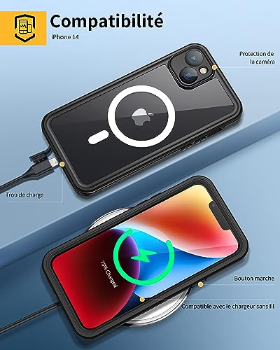 Coque pour iPhone 14 étanche antichoc compatible MagSafe intégrale IP68 - 5