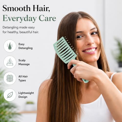 Image of GLUN Portable Detangling Hair Brush Pack of 1 Green Colour, Curly & Straight Hair Brush for Women & Men Accessories Use in Salon, Home & Personal Use