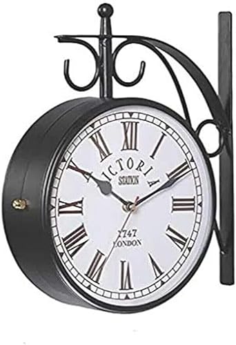 Hermoso reloj de estación antiguo negro de doble cara Victoria