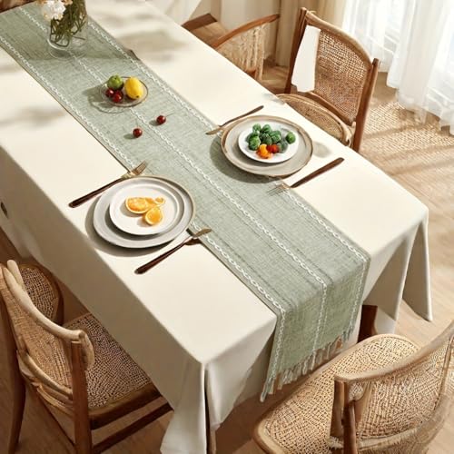 Chemin de table vert rustique brodé décoration table cuisine restaurant 33x200
