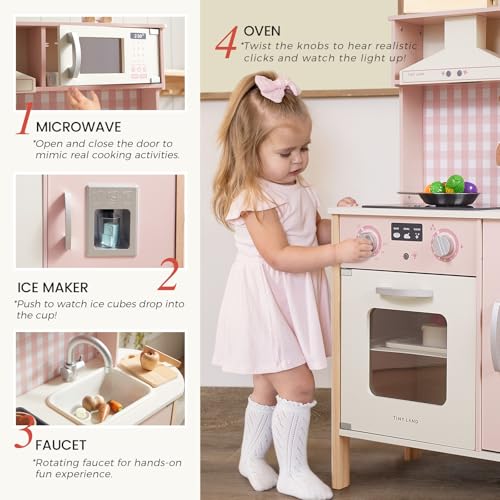 Image of Tiny Land Play Kitchen for Kids - Real Lights, Sounds & Adjustable Height