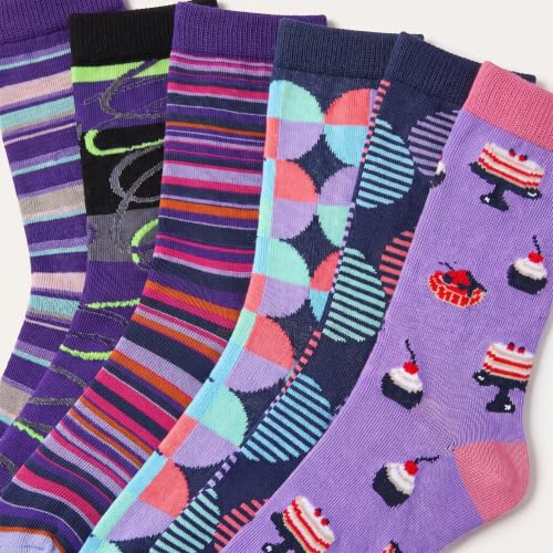 Image of Tipi Toe Women's 6-Pack Funky Crew Socks | Colorful Fun Patterned Novelty Dress Socks, Sizes 9-13