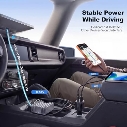 Image of 105W Boost Starlink Mini Car Adapter-Stops Reboots & Power Supply Damaged Starlink Mini Cable+Cigarette Lighter Adapter 12V-24V with Digital Display DC Power Cable for Car, Rvs, and Boats (9.8FT)