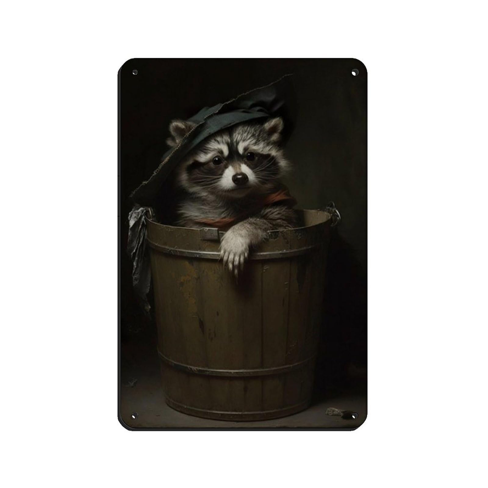 Raccoon in Trash, Vintage Poster Retro Poster Metal Tin Sign Chic Art Retro Iron Painting Bar People Cave Cafe Family Garage Poster Wall Decoration 8x12inch(20x30cm)
