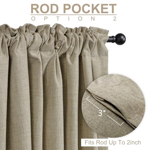 Image of 100% Blackout Shield Linen Blackout Curtains for Bedroom 90 Inches Long, Back Tab /Rod Pocket Living Room Drapes, Thermal Insulated Blackout Curtains 2 Panels Set, 50 inch W x 90 inch L, Plaza Taupe