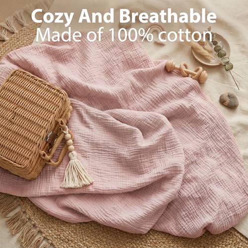 Image of Muslin Mini Crib Sheet (38 inchx24 inch), 100% Cotton Cover, Breathable & Soft Mattress Pad, Boho Pink for Girls(1 Pack)