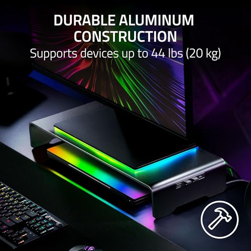 Image of Razer Monitor Stand Chroma - Aluminium monitor stand with 4-way USB-C hub with Chroma RGB (50cm x 21cm x 7.85cm, robust construction, 20 kg load capacity, ergonomic height) Black