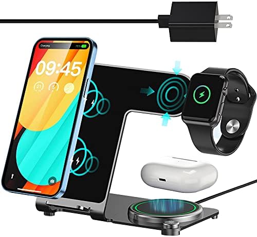 Mlfsaier 3 in 1 Charging Station - Multiple 20W Aluminum Alloy Fast Wireless Charger Stand Dock for Apple Watch & Airpods iPhone 14 13 12 11 Pro X Max XS XR 8 7 Plus Nightstand Desk Beside Gray