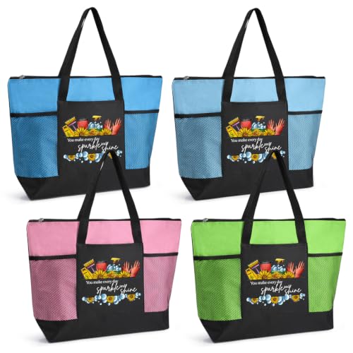 Sunnymove 4 Pack Custodian Appreciation Gifts Tote Bag, Flower, Bright
