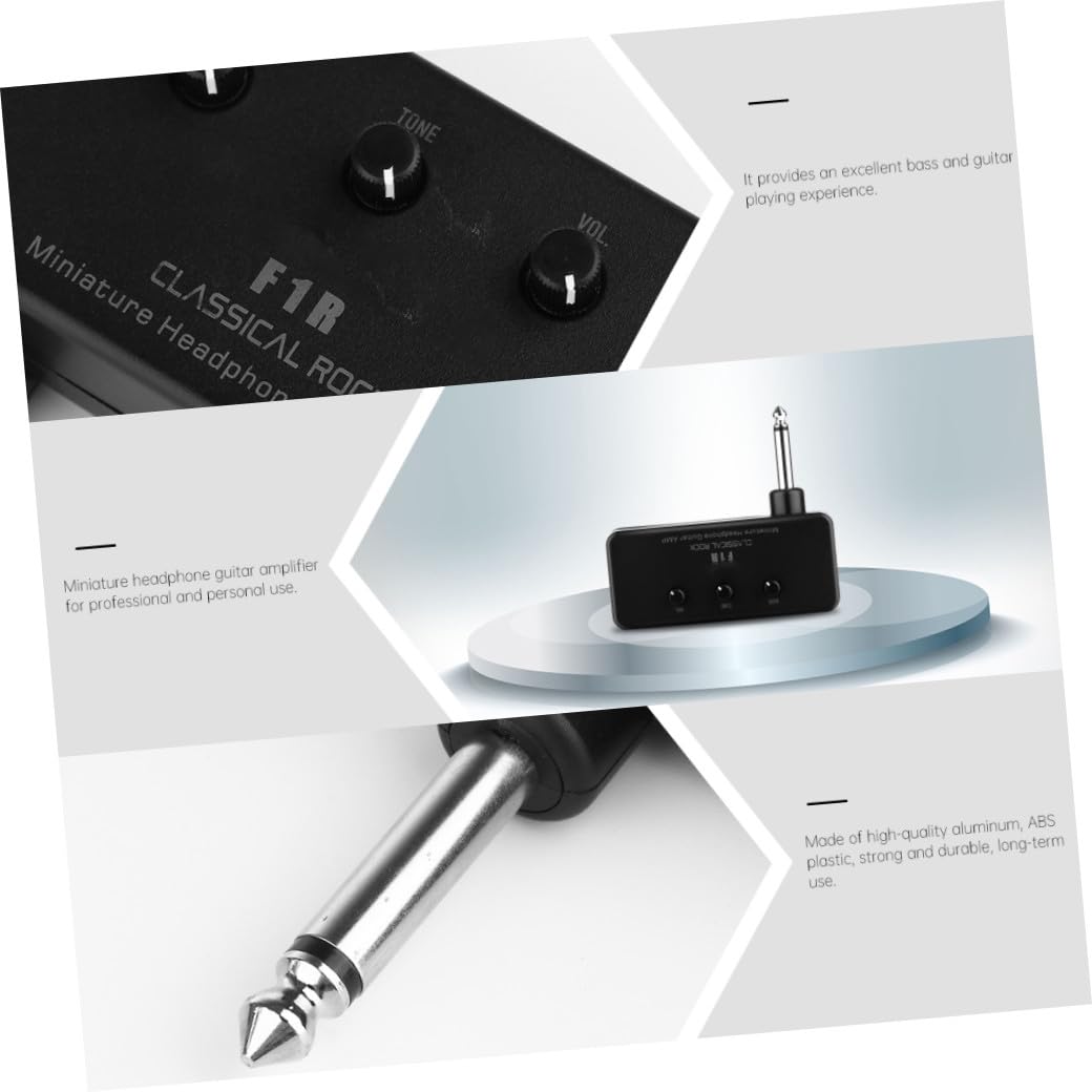 Bassgitarre Kopfhörerverstärker Kleiner Tragbar Schwarz 1 Satz | ABS und Aluminium, Taschenformat, 2 Aaa Batterien Separat, Leicht, Passt Zum Rucksackfach für Musikliebhaber