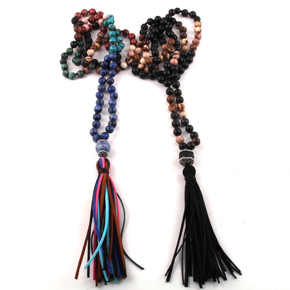 108 Mala Perline Catena Collana Indiana Tibetana, collane Nappe estetiche, Perle di Preghiera indù Meditazione Chakra Gemme Oggetti spirituali.