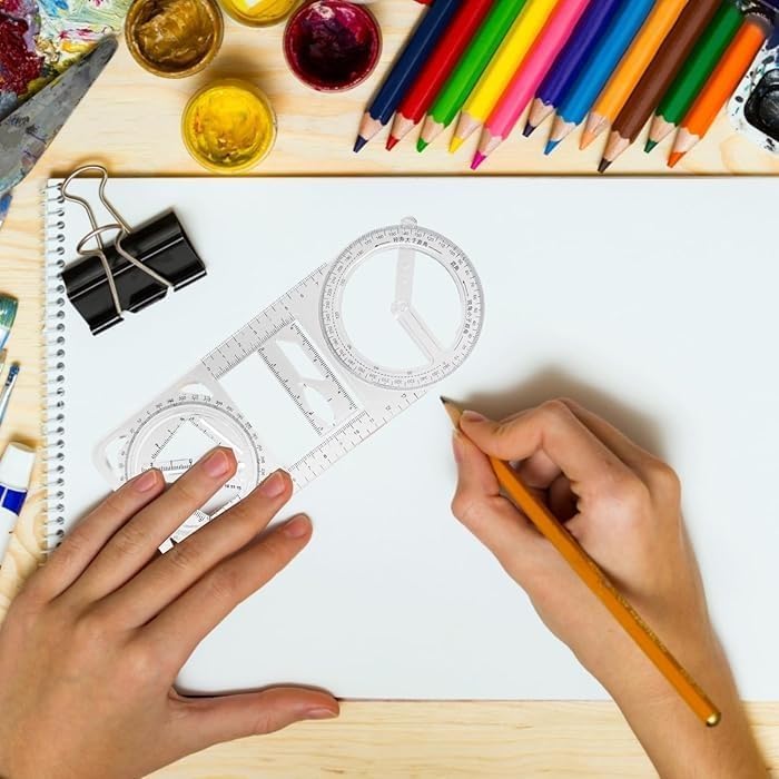Snika Multifunctional Geometric Multifunctional Student Math Transparent Plastic Movable Drawing Template Measuring Math Tool Multifunction Geometric for School Student (1) 2