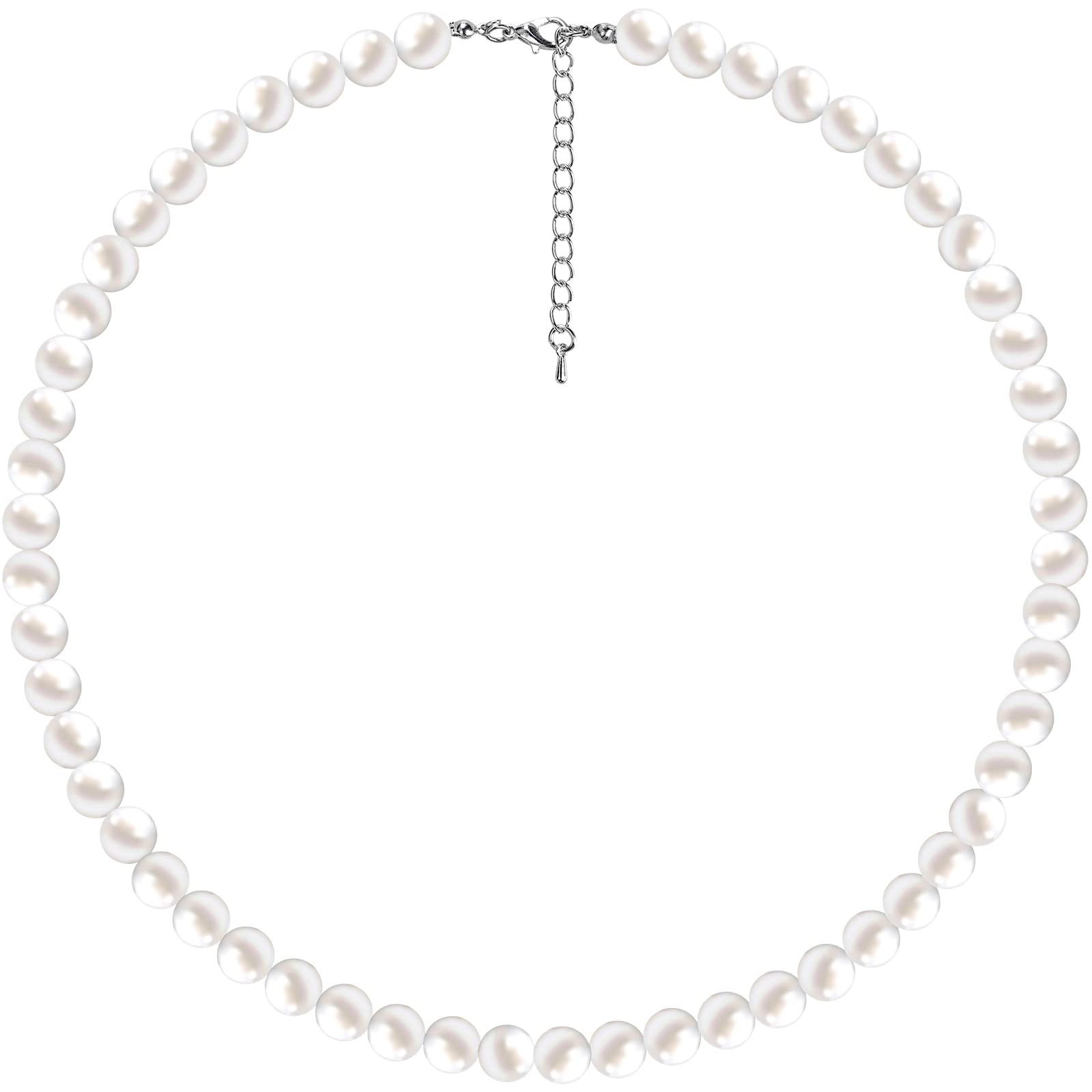 MATORD Collar Redondo de Perlas de 6mm, Imitación Collar de Perlas Collar De Perlas Blancas, Collar de Perlas de Joyería Artificiales de Boda para Novias, Mujer y Hombre - 45-50CM