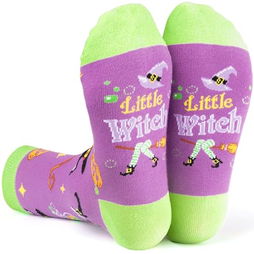Dsia Zamur Halloween Witch Socks for Kids Novelty Pumpkin Gift for Boys Girls Horror Socks for Children 7-10 Years