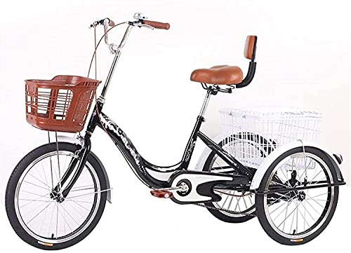 PAGOIAAR Adult Cargo Tricycles Beach Cruiser Bikes Shopping Tricycle Adult 20inch Elderly 3 Wheel Bicycle Tricycles Beach Bike with Double Brake Men's and Women's Human-Powered Bicycles Pedal