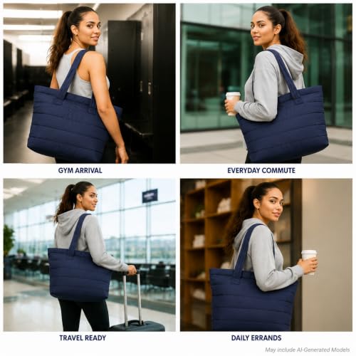 Image of Reebok Womens Tote Bag - Lightweight Carry On Puffer Quilted Tote Bag for Travel Work Travel and Daily Essentials