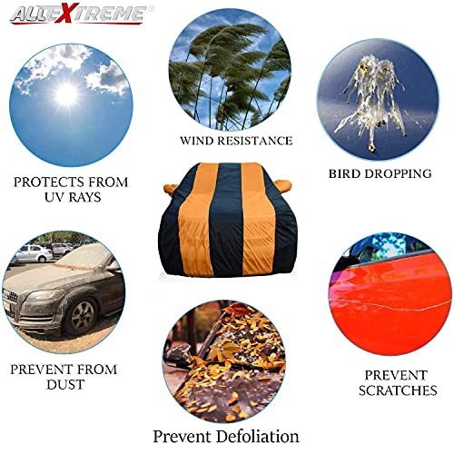 Image of Allextreme MXY5003 Car Body Cover Compatible with Mahindra XUV500 Custom Fit Dustproof UV Heat Resistant Indoor Outdoor Body Protection (Navy Blue & Orange with Mirror)