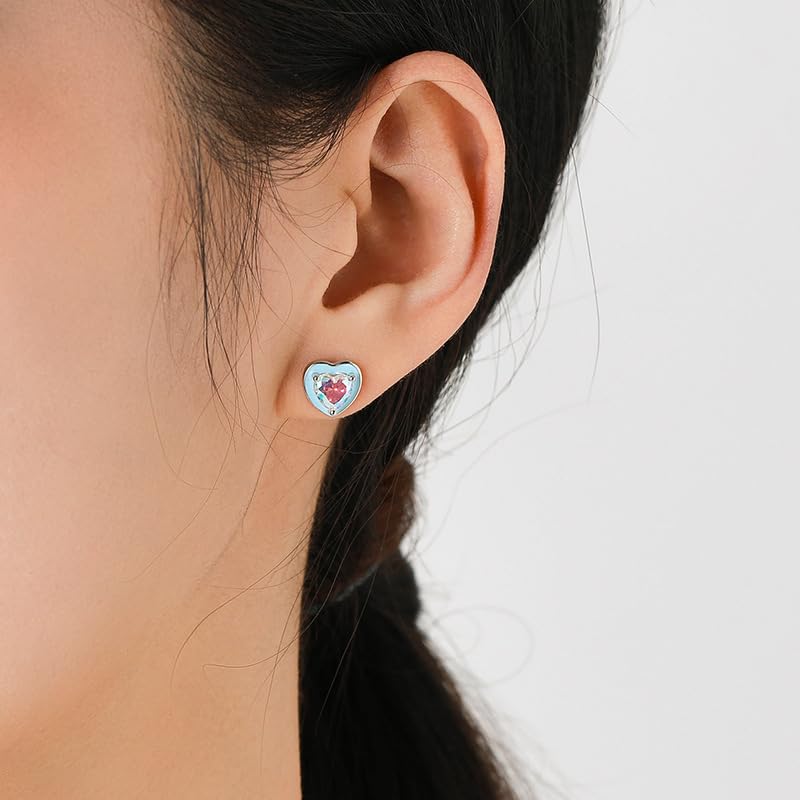 925 Sterling Silver Orecchini Donna Pale Blue Love Stud Orecchini Delicato Smalto Gioielli per Uso Quotidiano Un regalo per lei