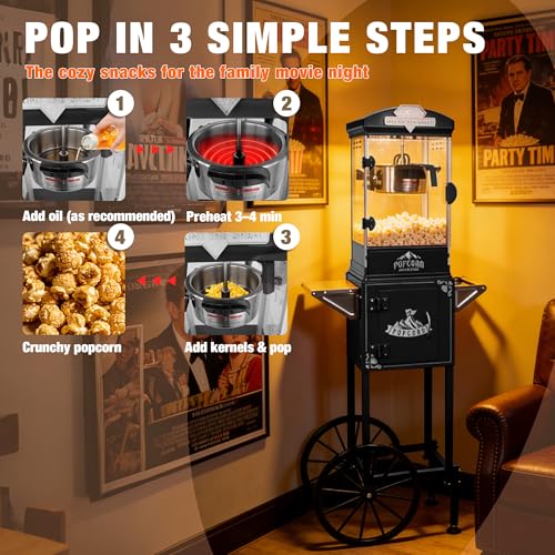 Image of 10oz Popcorn Machine with Cart - Vintage Movie Theater Style Maker - Shatterproof Acrylic and Storage Cabinet for Home Parties, Concessions - Black