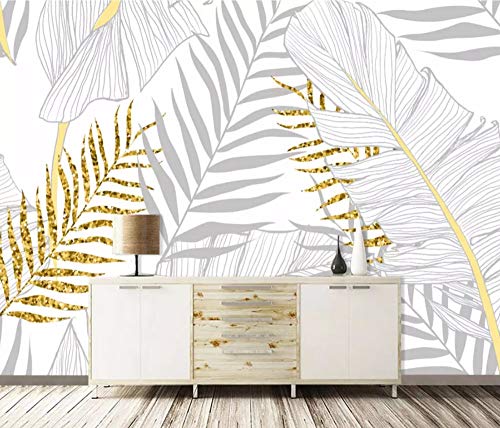 Papel Pintado Pared 3D Hoja De Plátano De Hoja De Oro Abstracto De La Planta Fotomurales Decorativos Pared