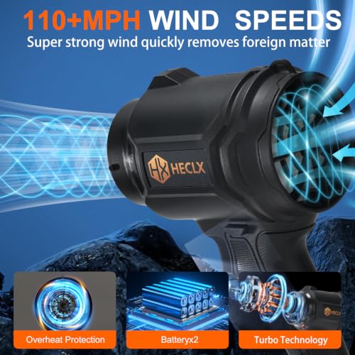 Image of Cordless Leaf Blower with 2 Batteries & Charger - 990,000 RPM Handheld Electric Leaf Blower, Lightweight for Patio, Lawn, Leaves, Dust - Black