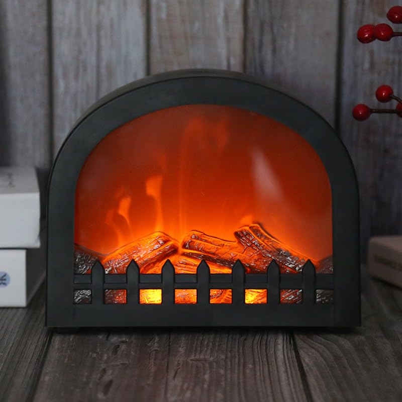WowWarm - Faroles decorativos para chimenea, pequeña chimenea falsa para interiores y exteriores, lámpara LED con efecto de llama, funciona con baterías/USB (sin función de calentador) 5