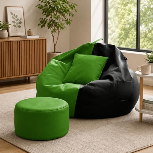 Image of karuto 4XL Tear Drop Bean Bag Cover (Without Beans) (Green::Black, XXXXL)