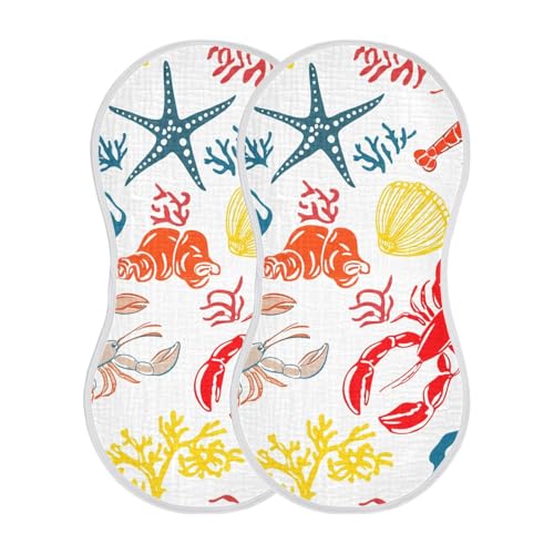 4 Pack Baby Burp Cloths, Soft Absorbent Burping Cloths for Babies, Cotton Milk Spit Up Rags, Large Size for Newborns, Baby Boys and Girls (Sketch Lobster Pattern)3