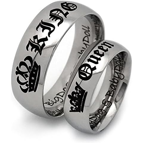 Kriskate & Co. King and Queen Tungsten Rings, Personalized His and Hers Tungsten Wedding Bands, Couples Ring Sets TCR356 (With Inside Engraving) Cover