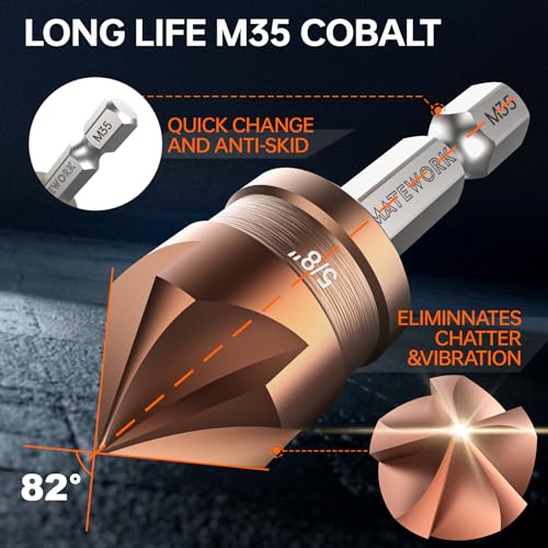Matework MT9036 Countersink Drill Bit Set, M35 Cobalt Hss Countersink Drill Bits 6 Pieces 1/4 Inch Quick Change Hex Shank For Metal, Wood, Stainless Steel, Carbon Steel thumb #2