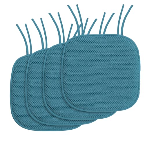 Smarcute Chair Cushion for Dining Chairs Kitchen Memory Foam Seat Cushion Non-Skid Square Chair Pads with Ties Honeycomb Pattern (4 Pack, Peacock Blue,41X41cm)