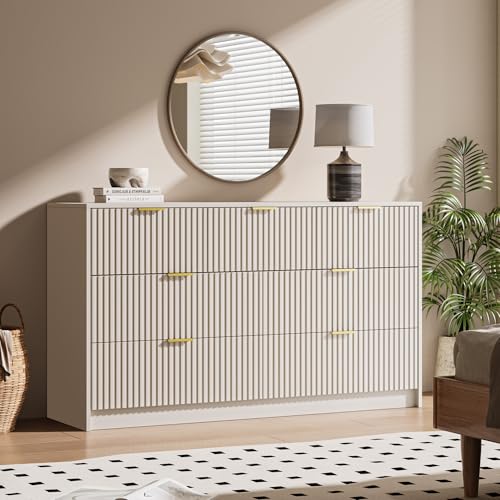 Image of MAISONARIA 56 inch Wide Fluted 7-Drawer Dresser for Bedroom, Beige