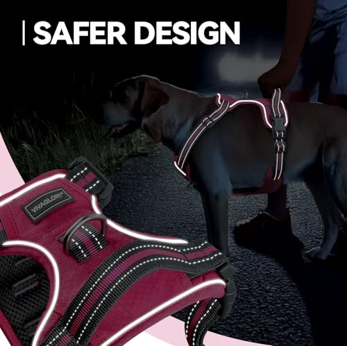 VIVAGLORY Dog Harness Easewalk No Pull Dog Harness with Handle Front Clip & Back Clip for Training Walking Lifting, No Pull Adjustable Easy On Padded Comfortable for Pet, M, Pink - Patterned by VIVAGLORY - Image 4