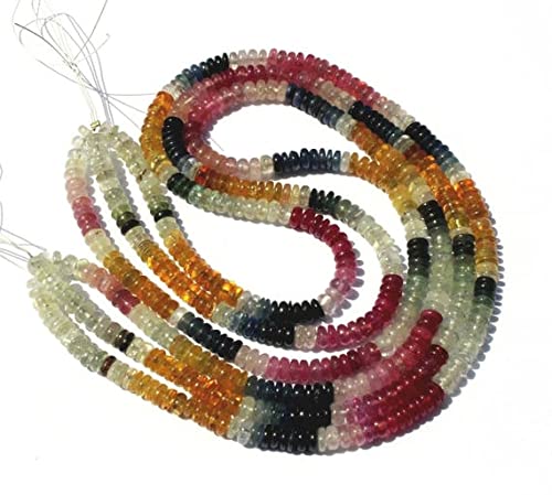 Saphir naturel multicolore perles rondelles lisses 4.5mm de qualité gemme pour bijoux haut de gamme