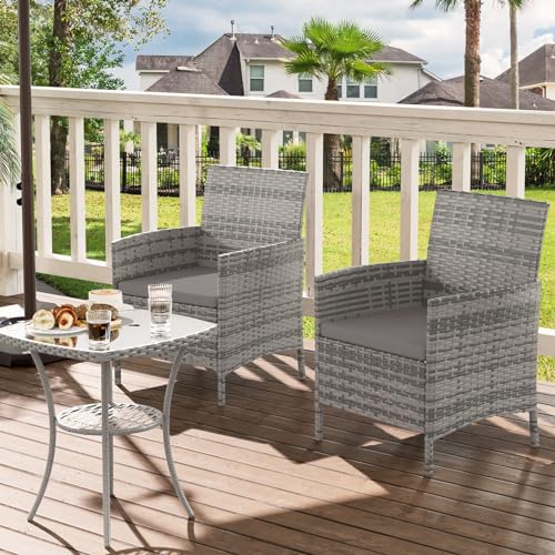 UDPATIO Gartenmöbel Set 3-Teilige Lounge Balkonmöbel Set mit Wetterfeste Gartentisch und 2 Stühlen für Kleiner Balkon, Terrasse und Draußen, Strapazierfähige Polyrattan Terrassenmöbel 2 Personen Grau 2