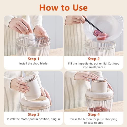 Image of Kawu Electric Food Processor, Electric Meat Grinder & Vegetable Chopper with 2 Bowls, 200W Mini Food Processors with Stainless Steel Blades, Garlic Grinders for Onion, Fruit for Home and Kitchen