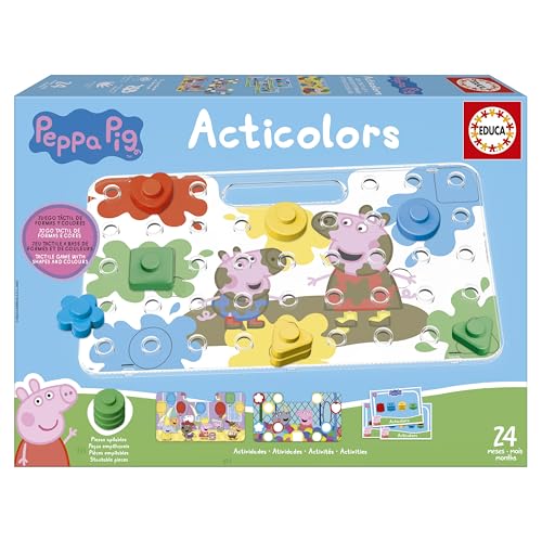 Educa - Acticolors Peppa Pig | Juego Infantil para apilar fichas de Colores con Formas geométricas. Encajables para Colorear la Figura. Recomendado a Partir de 2 años (20382)