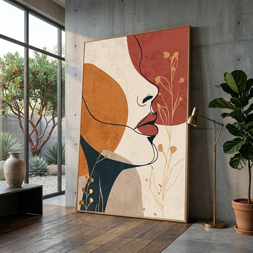 Impression sur toile profil féminin et lignes minimalistes de salon