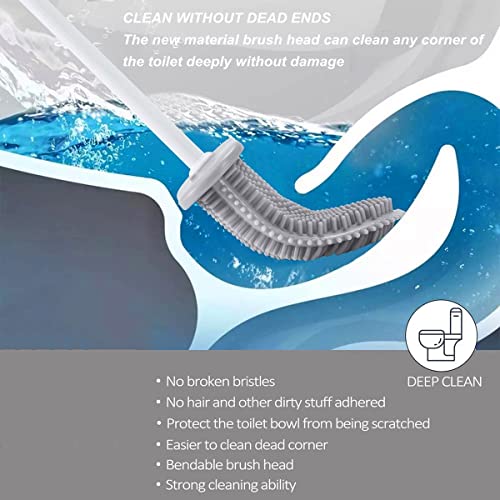 Image of Toilet Brush with Holder Silicone Toilet Brush and Cleaning Brush for Household Bathroom Toliet Brush Set (White)