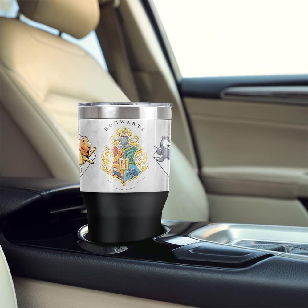 Harry Potter And The Deathly Hallows Part 2 Official Hogwarts Watercolor Crest 30 oz Travel Tumbler, Stainless Steel, Vacuum Insulated with Leak Resistant Slide-Lock Lid