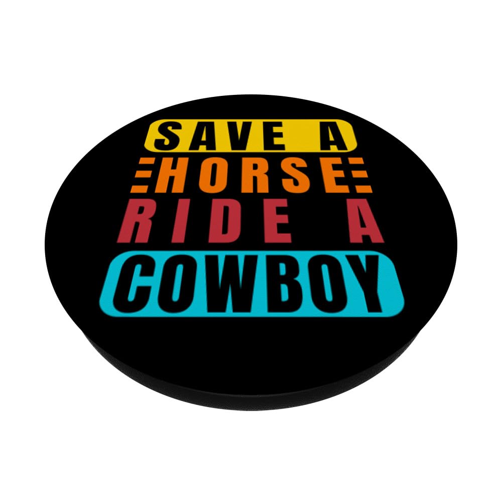 Save A Horse Ride A Cowboy - Rodeo PopSockets Swappable PopGrip, Black - Image 2