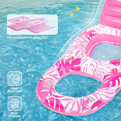SLOOSH Inflatable Pool Floats Lounger Adult, Pool Float Lounge Raft Floaties Water Floating Recliner Chair with Cup Holders Foot Rest Swimming Floaty - Image 4