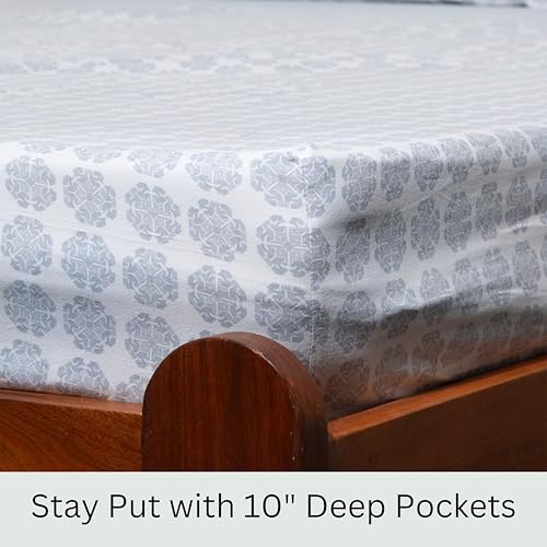 Image of Amazon Brand - Umi Cotton Elastic Fitted Bedsheet, King Size 78x72 Inches, Elastic Fit Bed Sheet, 10 Inch Deep Pocket, Soft Breathable Bedding, Durable Easy Care, with Pillow Cover-Imperial Crown